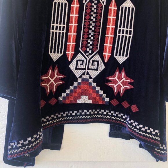 BD Collection Size M/L Velvet Embroidered Open Front Bell Sleeve Cardigan - Picture 6 of 15